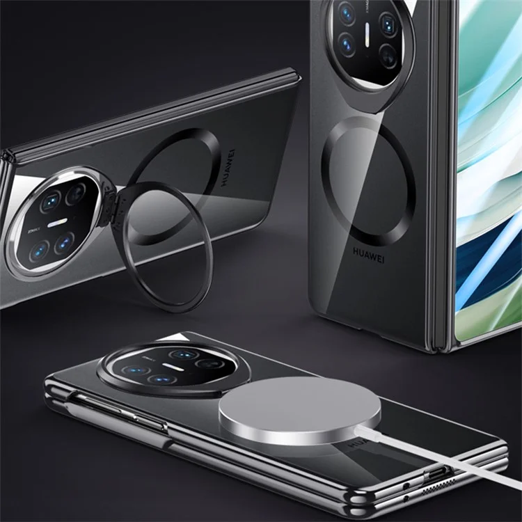 Для Huawei Mate X5 Магнитный чехол с прозрачной задней панелью, чехол для телефона с подставкой - Прозрачный черный