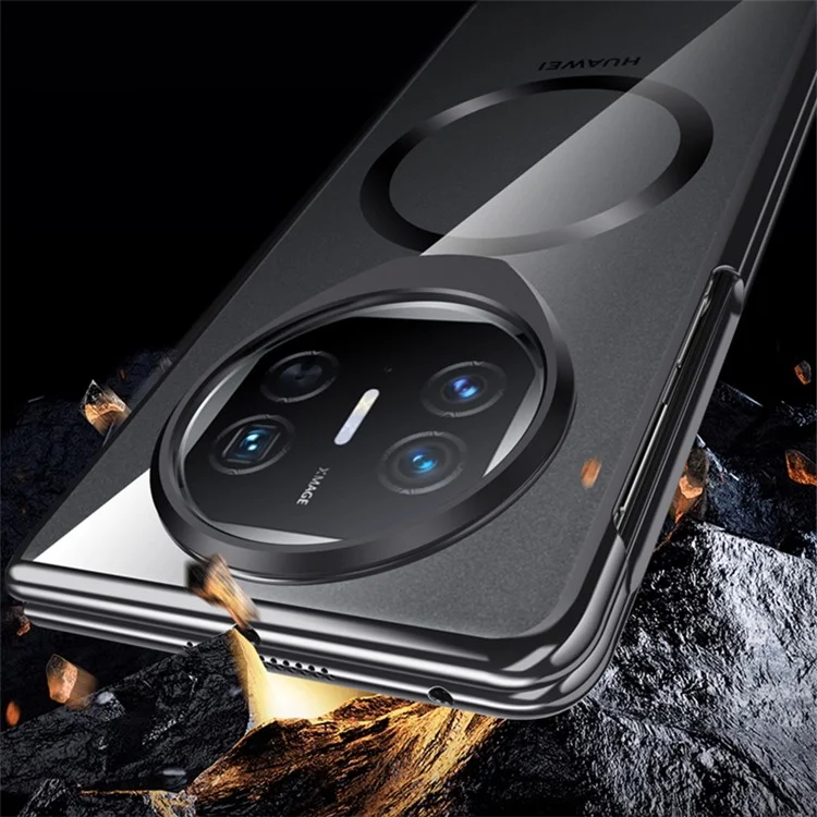 Для Huawei Mate X5 Магнитный чехол с прозрачной задней панелью, чехол для телефона с подставкой - Прозрачный черный
