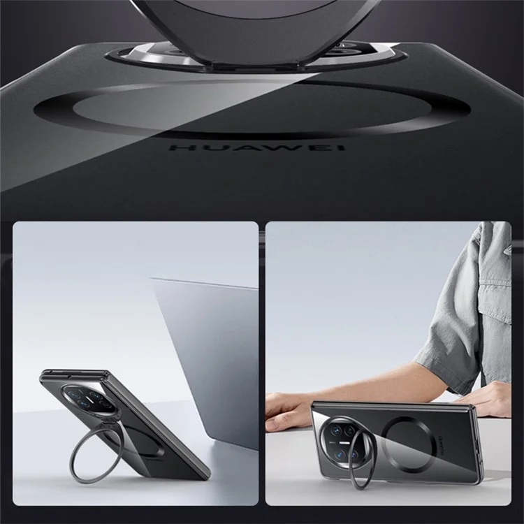 Для Huawei Mate X5 Магнитный чехол с прозрачной задней панелью, чехол для телефона с подставкой - Прозрачный черный