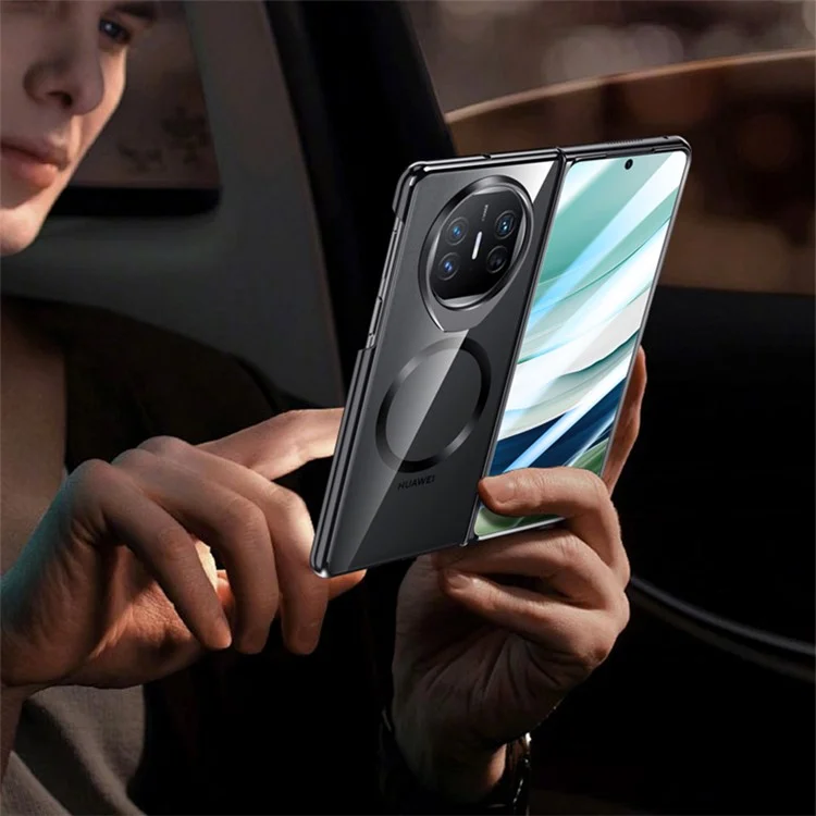 Для Huawei Mate X5 Магнитный чехол с прозрачной задней панелью, чехол для телефона с подставкой - Прозрачный черный