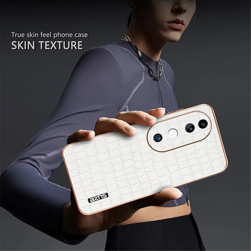 AZNS For vivo S19 5G Case PU Leather Classic Crocodile Pattern Phone Cover - Black