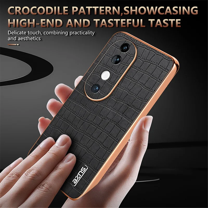 AZNS For vivo S19 5G Case PU Leather Classic Crocodile Pattern Phone Cover - Black