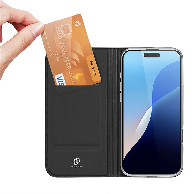 DUX DUCIS Skin Pro Series For iPhone 16 Pro Case Porta-cartões Capa de Telefone em Couro PU - Preto
