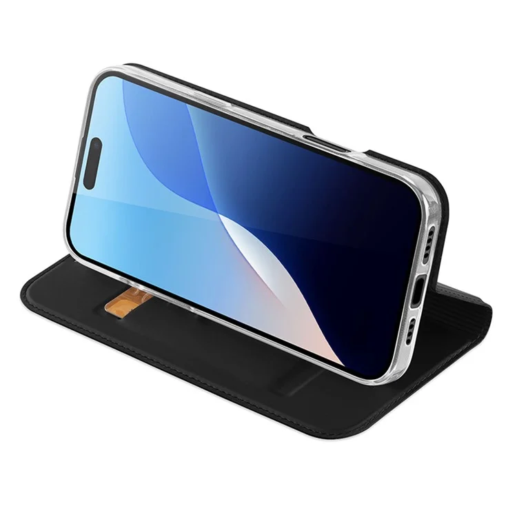 DUX DUCIS Skin Pro Series For iPhone 16 Pro Case Porta-cartões Capa de Telefone em Couro PU - Preto