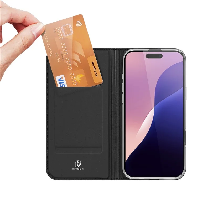 DUX DUCIS Skin Pro Series For iPhone 16 Pro Max Case Card Holder Folio Flip Phone Leather Cover - Black