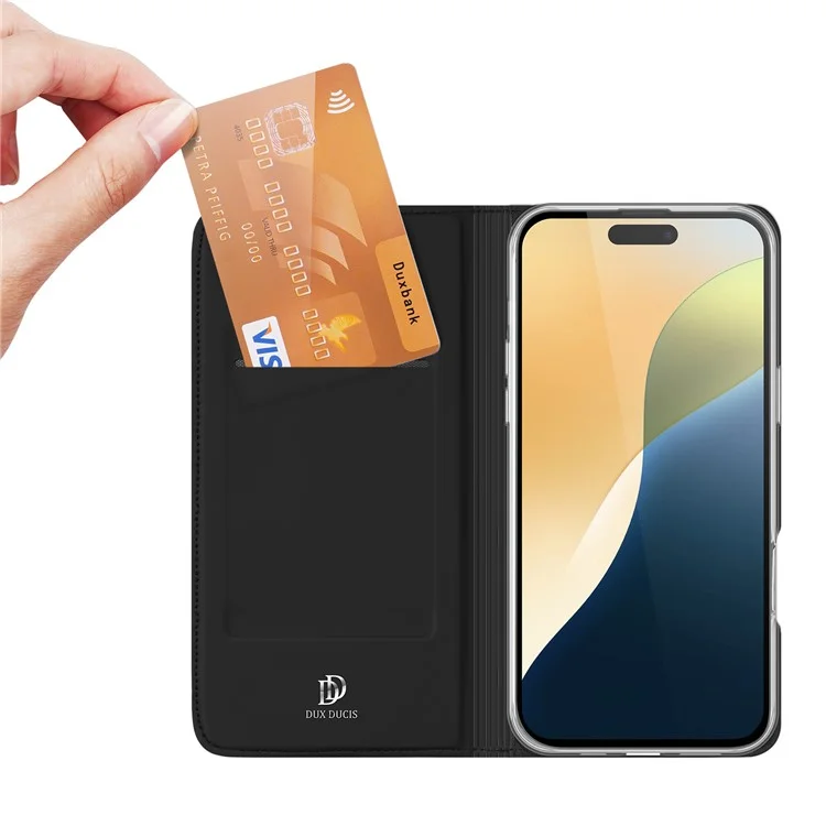 DUX DUCIS Skin Pro Series For iPhone 16 Plus Case Card Slot Stand Leather Phone Cover - Black