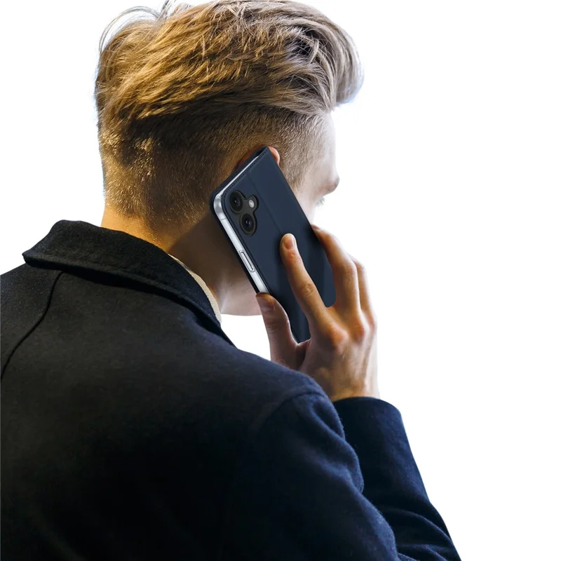 DUX DUCIS Skin Pro-serie til iPhone 16 Plus hylster med kortplads og stander i læder - Blå