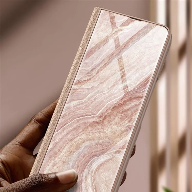 GKK For Samsung Galaxy Z Fold4 5G Marble Pattern Tempered Glass Cover Stand Full Protection PU Leather Phone Case - Marble Pattern 01