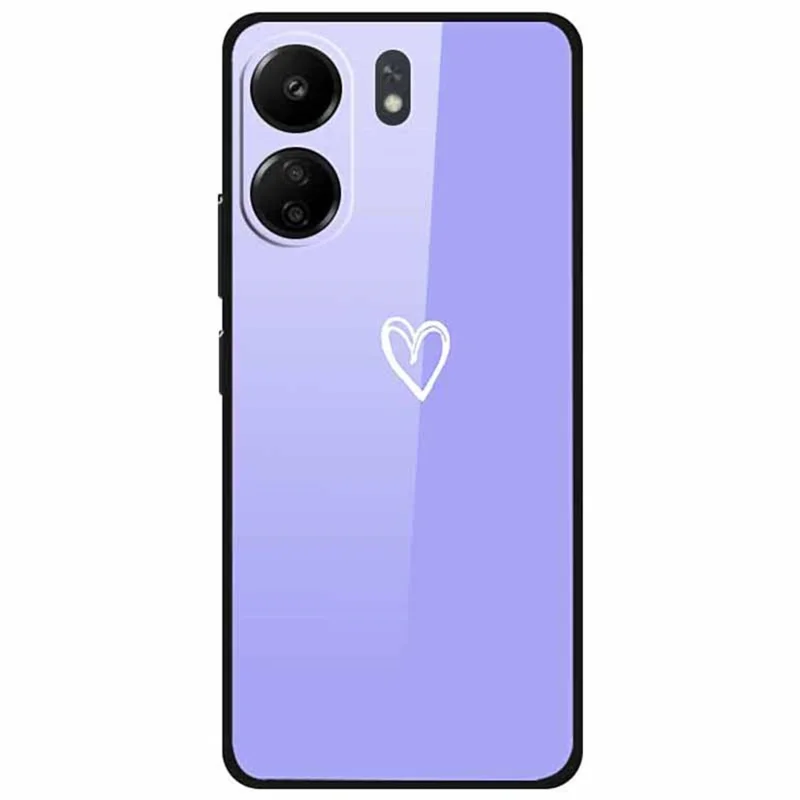 For Xiaomi Redmi 13C 4G / Poco C65 4G Case Pattern Print Tempered Glass+TPU Phone Cover - White Heart