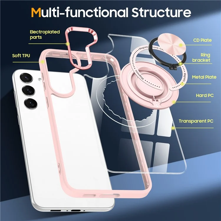 For Samsung Galaxy S23 Case PC+TPU 2-in-1 Magnetic Kickstand Phone Cover - Pink