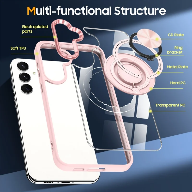 Para Samsung Galaxy S25 / S24 Magnetic Case Ring Kickstand PC+TPU Anti-Drop Phone Cover - Pink