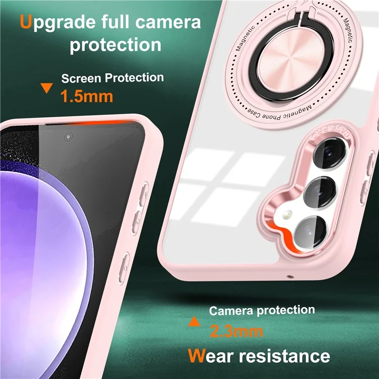 Für Samsung Galaxy S25+ / S24+ Magnetisches Gehäuse Rotativ-Ständer PC+TPU Handyhülle - Pink