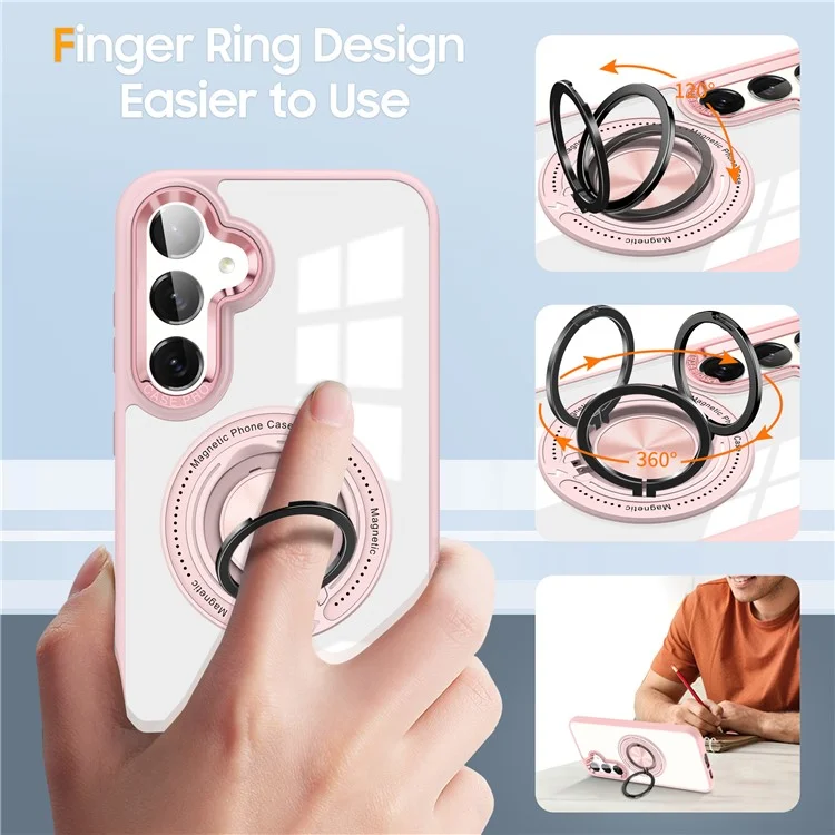 Für Samsung Galaxy S25+ / S24+ Magnetisches Gehäuse Rotativ-Ständer PC+TPU Handyhülle - Pink