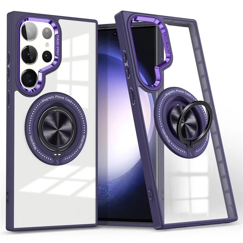 For Samsung Galaxy S24 Ultra Magnetic Case PC+TPU Kickstand Phone Cover - Dark Purple