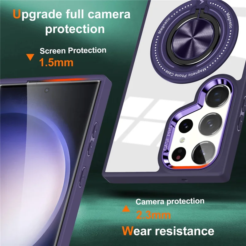 For Samsung Galaxy S24 Ultra Magnetic Case PC+TPU Kickstand Phone Cover - Dark Purple