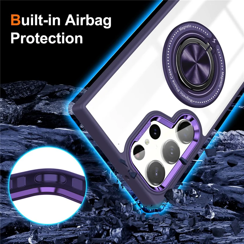 For Samsung Galaxy S24 Ultra Magnetic Case PC+TPU Kickstand Phone Cover - Dark Purple