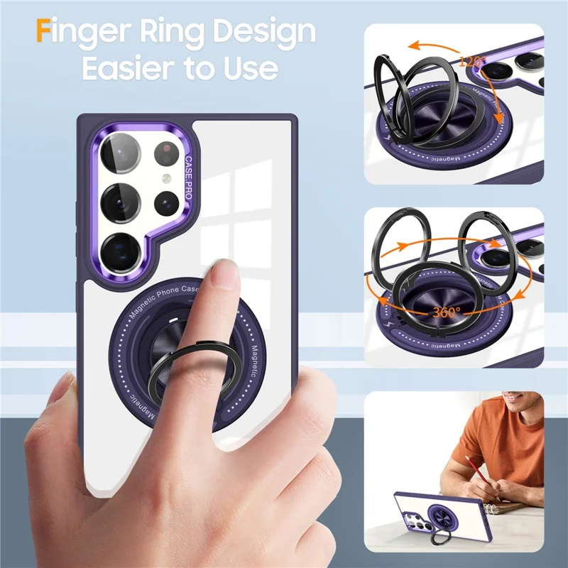 For Samsung Galaxy S24 Ultra Magnetic Case PC+TPU Kickstand Phone Cover - Dark Purple