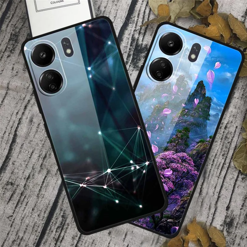 For Xiaomi Redmi 13C 4G / Poco C65 4G Case Pattern Tempered Glass Anti-Drop Phone Cover - Planet