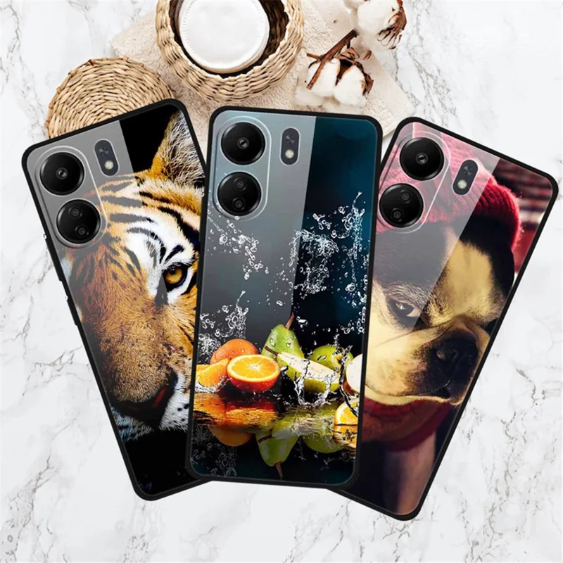 For Xiaomi Redmi 13C 4G / Poco C65 4G Case Pattern Tempered Glass Anti-Drop Phone Cover - Planet