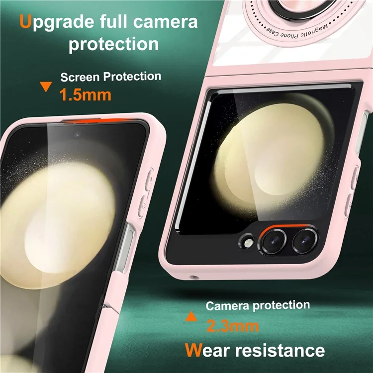 For Samsung Galaxy Z Flip7 FE 5G / Z Flip6 5G Magnetic Case TPU Frame Clear PC Back Kickstand Phone Cover - Pink