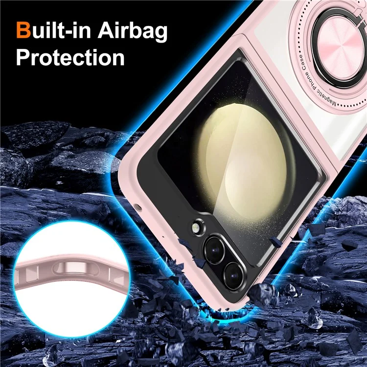For Samsung Galaxy Z Flip7 FE 5G / Z Flip6 5G Magnetic Case TPU Frame Clear PC Back Kickstand Phone Cover - Pink