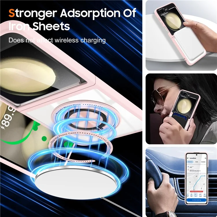 For Samsung Galaxy Z Flip7 FE 5G / Z Flip6 5G Magnetic Case TPU Frame Clear PC Back Kickstand Phone Cover - Pink