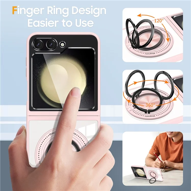 For Samsung Galaxy Z Flip7 FE 5G / Z Flip6 5G Magnetic Case TPU Frame Clear PC Back Kickstand Phone Cover - Pink