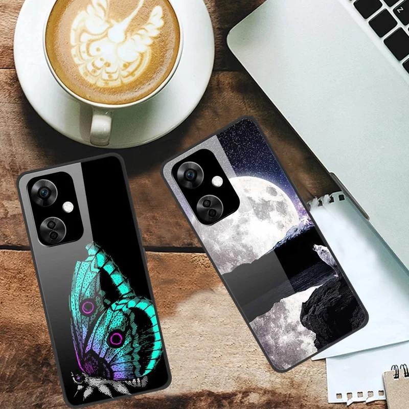 For OnePlus Nord CE3 5G Pattern Case TPU Tempered Glass Shockproof Phone Cover - Cloud Bird