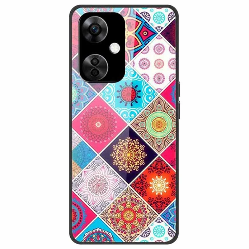 For OnePlus Nord CE3 5G Pattern Case TPU Tempered Glass Shockproof Phone Cover - Colorful Flower Tile Pattern