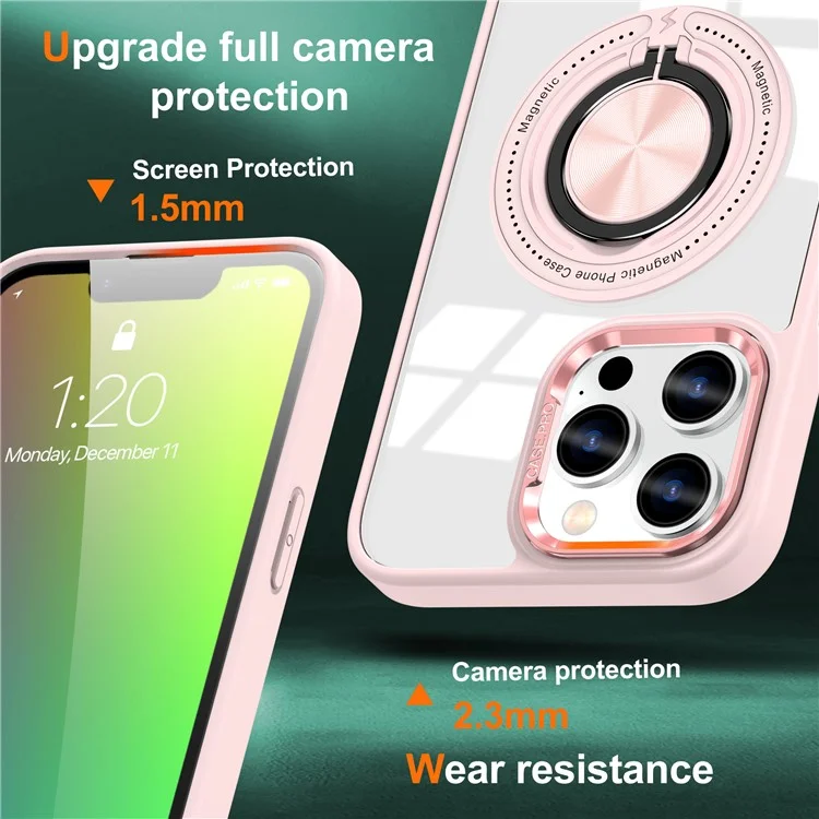 For iPhone 13 Pro Case Compatible with MagSafe Kickstand PC+TPU Hybrid Phone Cover - Pink