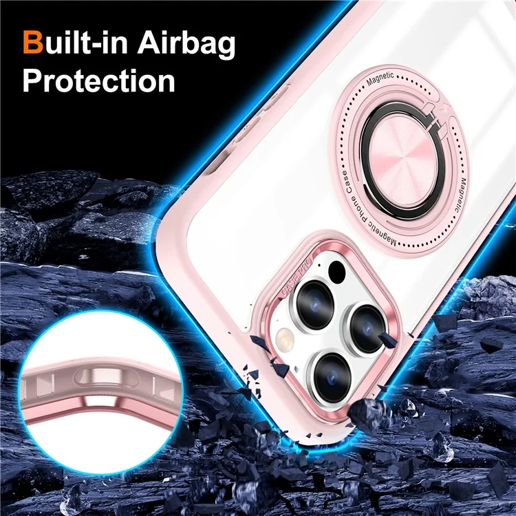 For iPhone 13 Pro Case Compatible with MagSafe Kickstand PC+TPU Hybrid Phone Cover - Pink