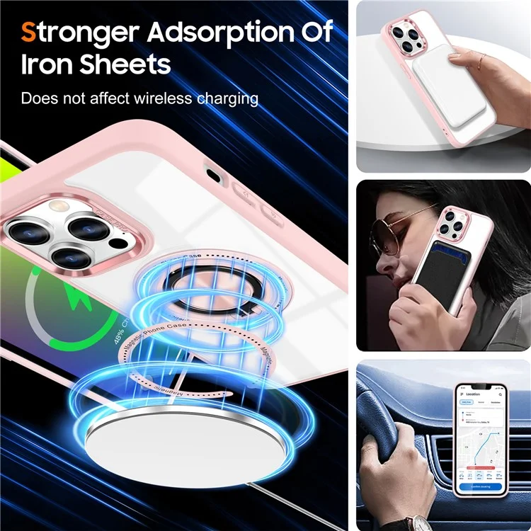 For iPhone 13 Pro Case Compatible with MagSafe Kickstand PC+TPU Hybrid Phone Cover - Pink
