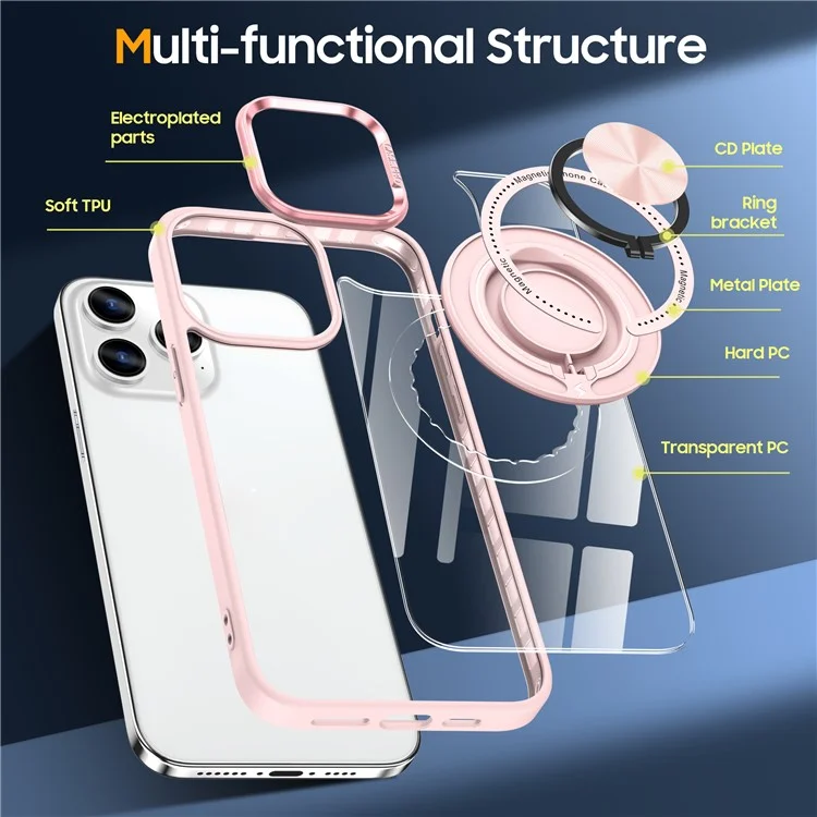 For iPhone 13 Pro Case Compatible with MagSafe Kickstand PC+TPU Hybrid Phone Cover - Pink