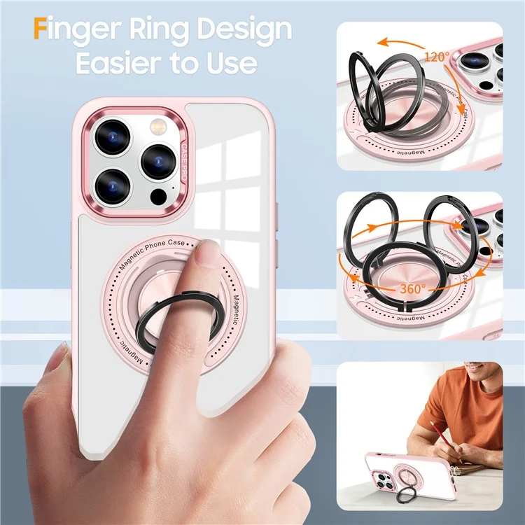 For iPhone 13 Pro Case Compatible with MagSafe Kickstand PC+TPU Hybrid Phone Cover - Pink