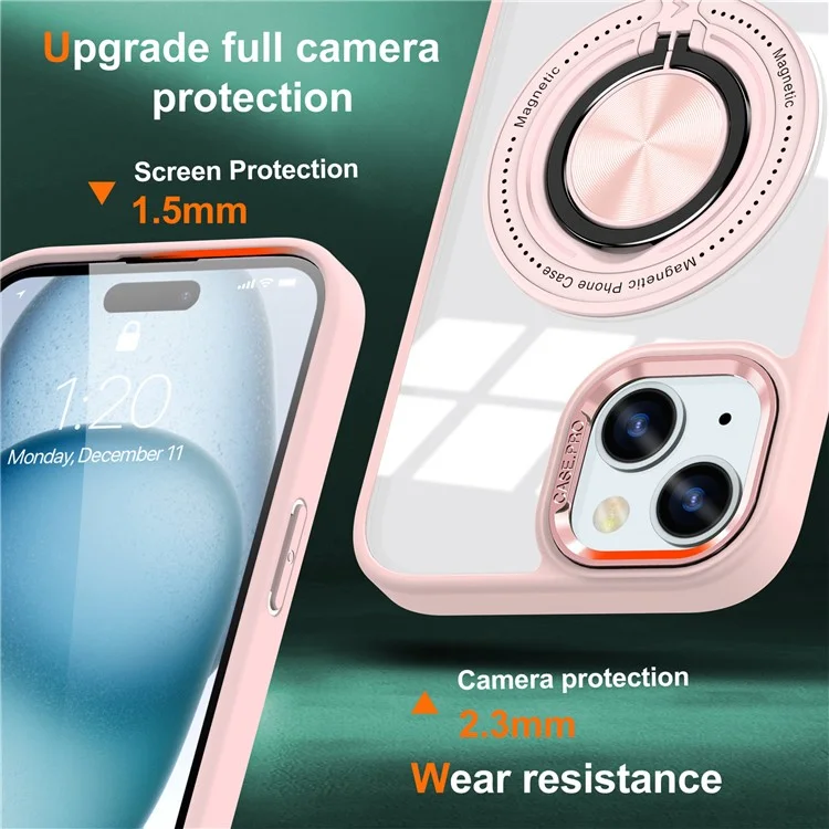 For iPhone 14 Plus Case Magnetic Kickstand TPU Frame Hard PC Clear Phone Cover - Pink