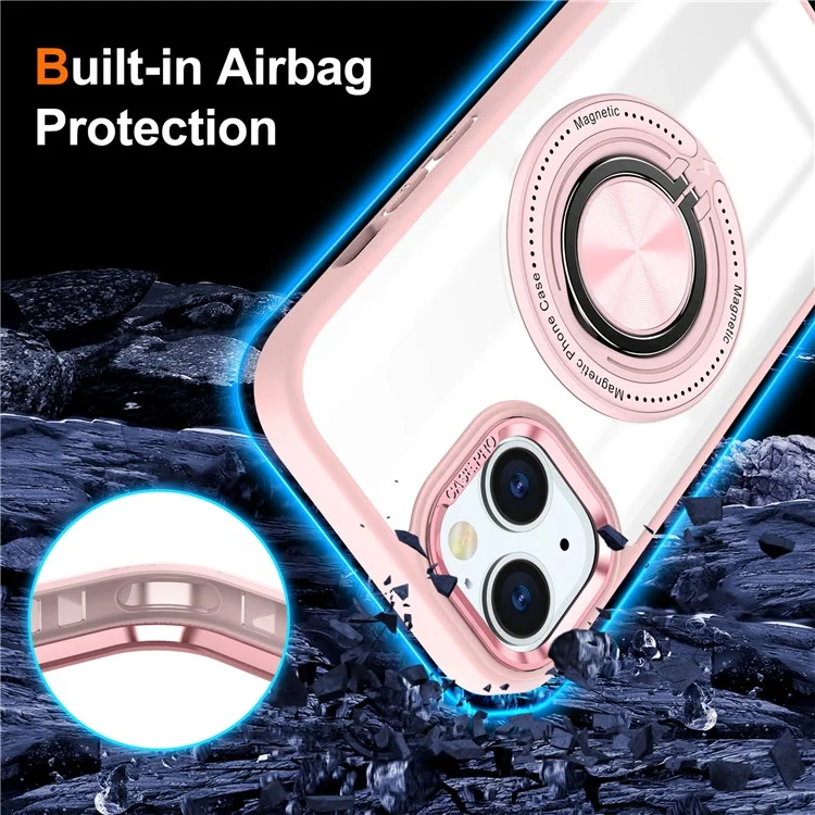 For iPhone 14 Plus Case Magnetic Kickstand TPU Frame Hard PC Clear Phone Cover - Pink
