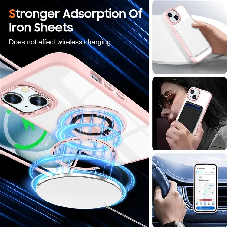 For iPhone 14 Plus Case Magnetic Kickstand TPU Frame Hard PC Clear Phone Cover - Pink