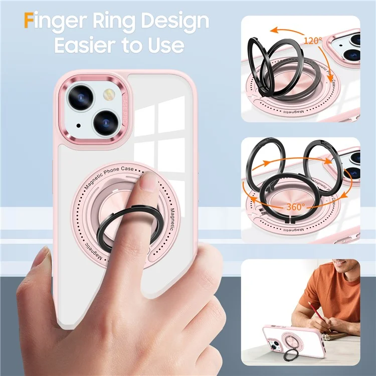 For iPhone 14 Plus Case Magnetic Kickstand TPU Frame Hard PC Clear Phone Cover - Pink