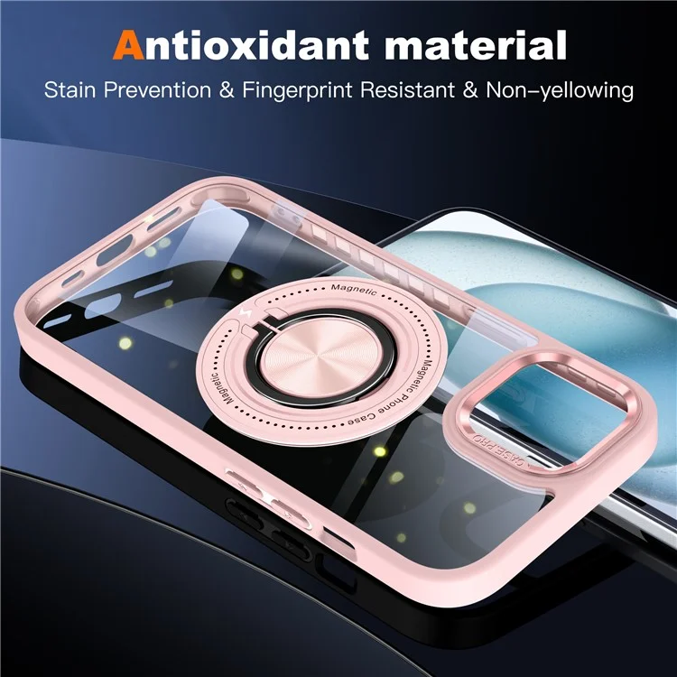 For iPhone 14 Plus Case Magnetic Kickstand TPU Frame Hard PC Clear Phone Cover - Pink