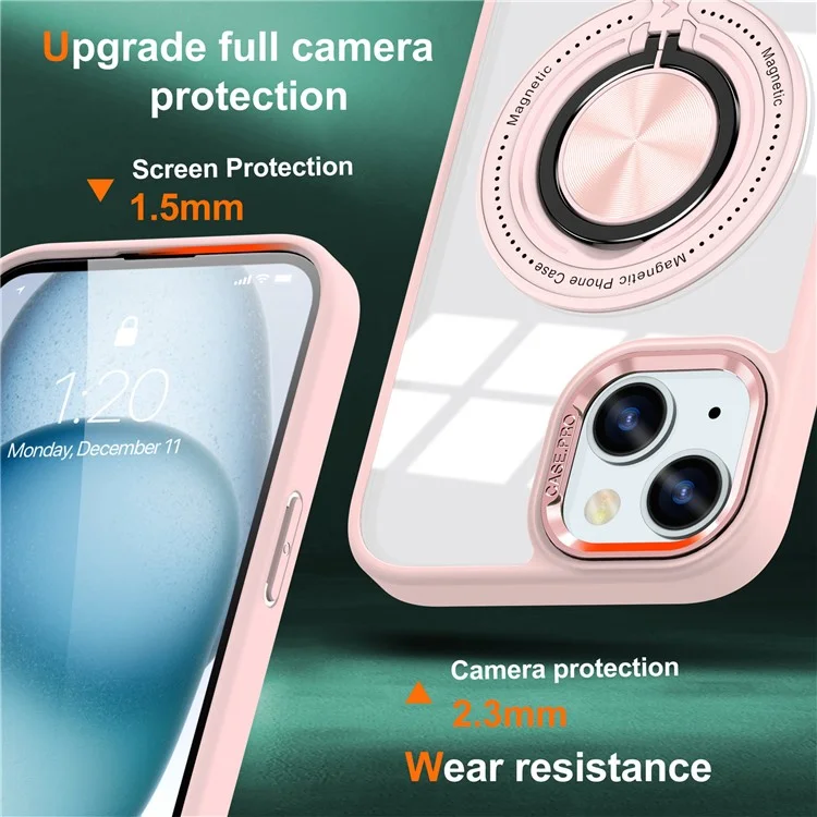 Für iPhone 13 / 14 Hülle kompatibel mit MagSafe PC+TPU Ständer Transparente Handyhülle - Pink