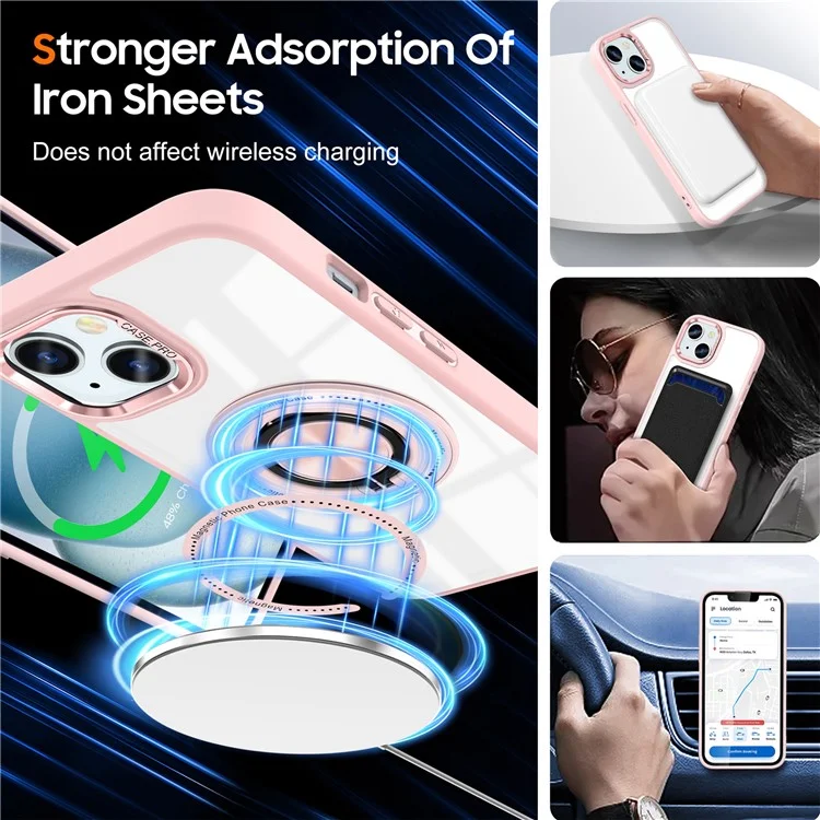 Für iPhone 13 / 14 Hülle kompatibel mit MagSafe PC+TPU Ständer Transparente Handyhülle - Pink