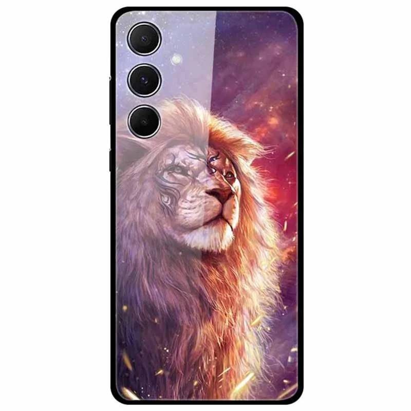 Para Samsung Galaxy A55 5G Case Anti-Scratch Tempered Glass Pattern Phone Cover - Tattoo Lion