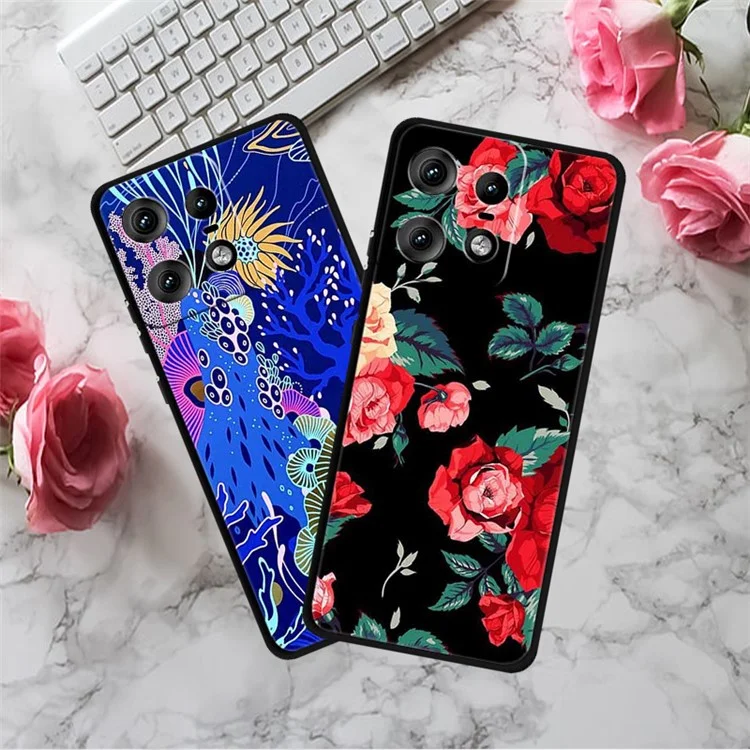 For Motorola Edge 50 Pro 5G Case Pattern Printing Soft TPU Cell Phone Cover - Purple Leaf Flower