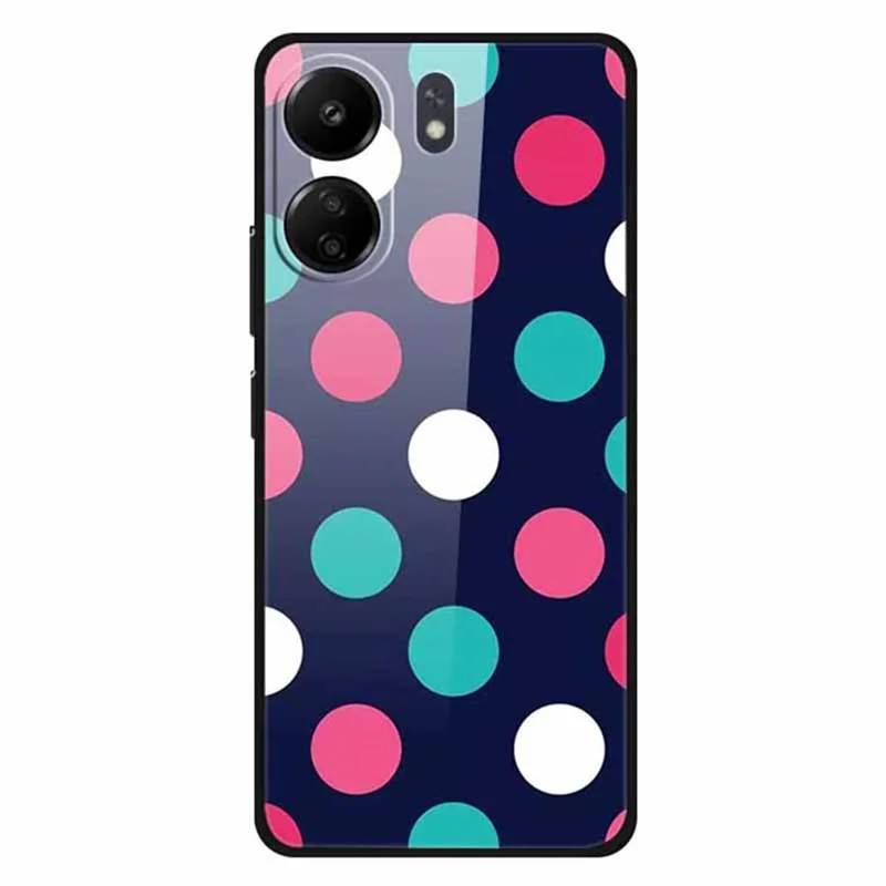 For Xiaomi Redmi 13C 4G  /  Poco C65 4G Case Pattern Print Tempered Glass Cell Phone Cover - Pink+Green+White Dots