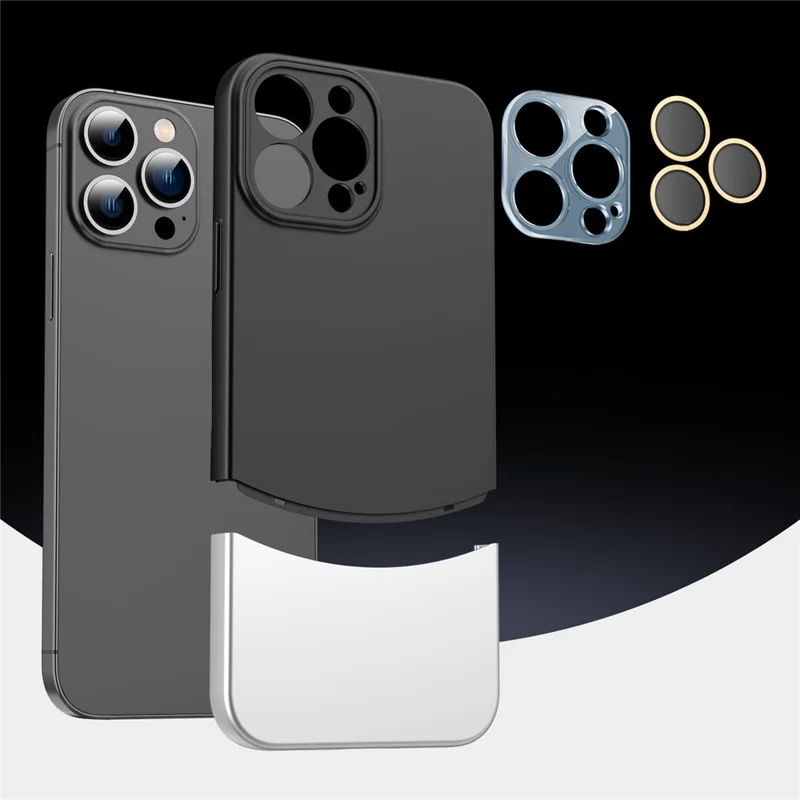 For iPhone 13 Pro Wholesale Phone Case Detachable 2-In-1 PC Phone Cover with Glass Lens Film - Black