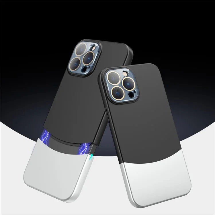 Para iPhone 14 Pro Max Slim-Fit Case Splicing Colors Detachable 2-In-1 PC Phone Cover with Glass Lens Film - Preto