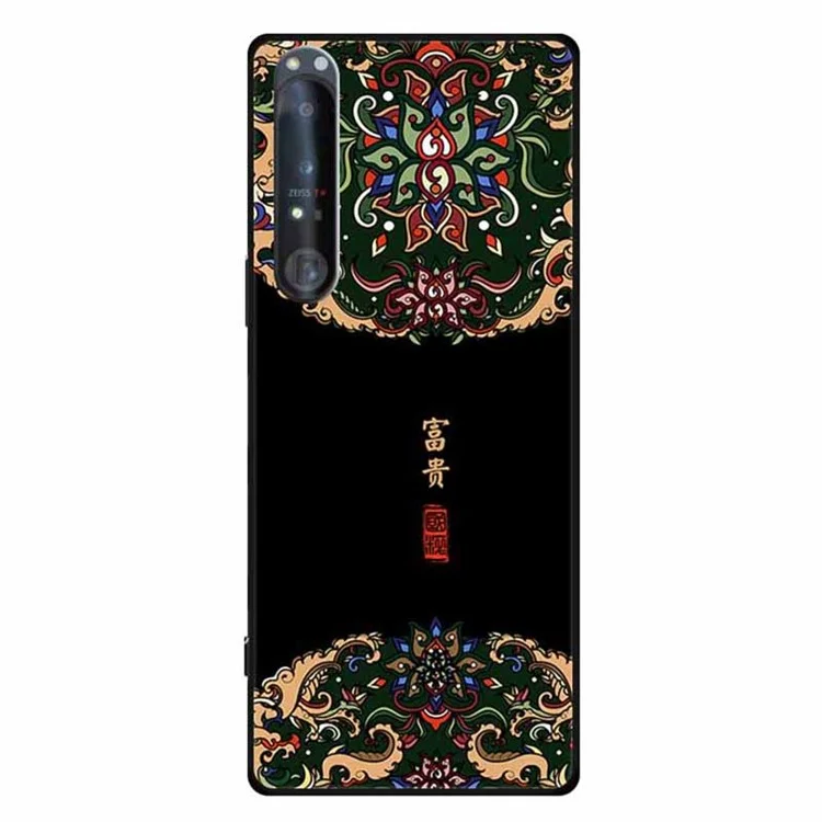Für Sony Xperia 1 IV 5G Handyhülle Musterdrucken Anti-Kratzer Weiche TPU-Abdeckung - Wohlhabend / Schwarz
