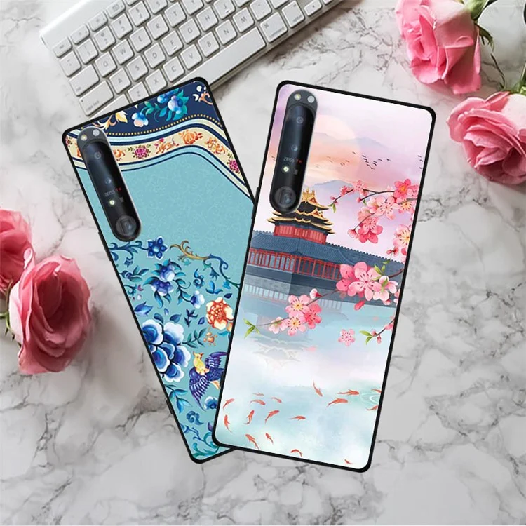 Für Sony Xperia 1 IV 5G Handyhülle Musterdrucken Anti-Kratzer Weiche TPU-Abdeckung - Wohlhabend / Schwarz