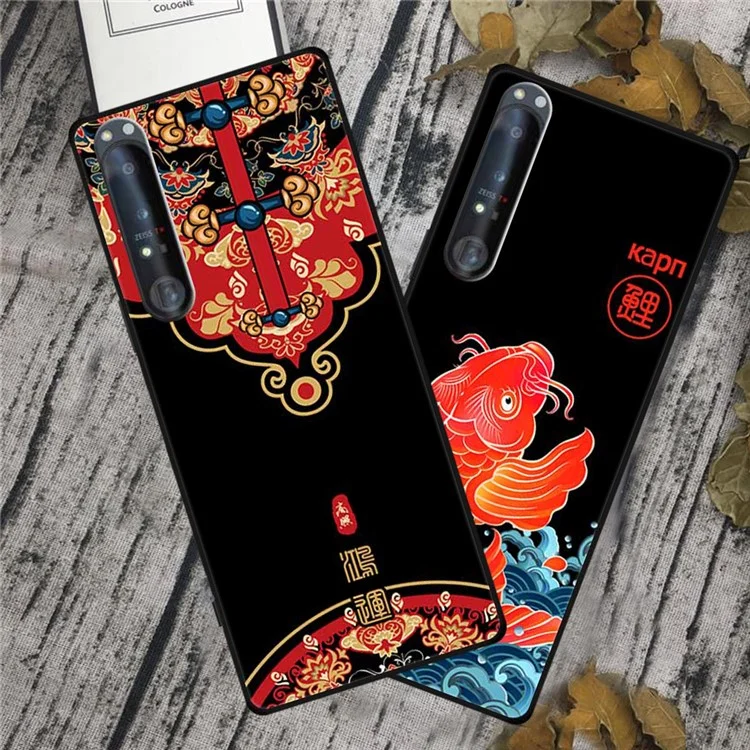 Für Sony Xperia 1 IV 5G Handyhülle Musterdrucken Anti-Kratzer Weiche TPU-Abdeckung - Wohlhabend / Schwarz