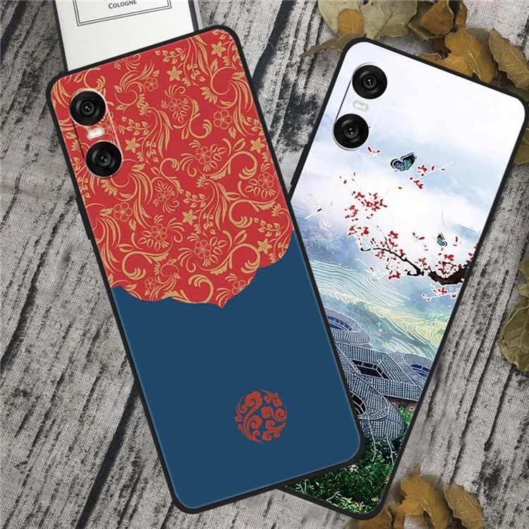For Sony Xperia 10 VI Case Unique Pattern Printed TPU Anti-drop Cell Phone Cover - Ancient Tower and Fish